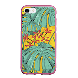 Чехол iPhone 7/8 матовый Цветы В Джунглях, цвет: 3D-малиновый
