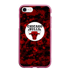 Чехол iPhone 7/8 матовый CHICAGO BULLS ЧИКАГО БУЛЛС NBA, цвет: 3D-малиновый