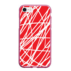 Чехол iPhone 7/8 матовый Белые линии на красном фоне Абстракция, цвет: 3D-малиновый