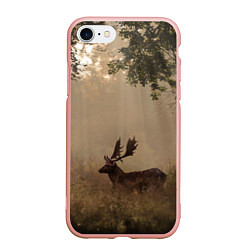 Чехол iPhone 7/8 матовый Олень в лесу в лучах солнца, цвет: 3D-светло-розовый