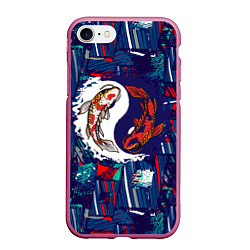 Чехол iPhone 7/8 матовый Рыбки Инь и ян, цвет: 3D-малиновый