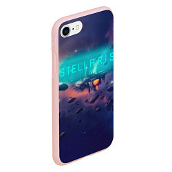 Чехол iPhone 7/8 матовый Stellaris космический корабль на фоне астероидов, цвет: 3D-светло-розовый — фото 2