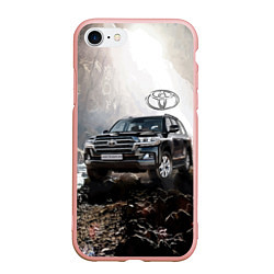 Чехол iPhone 7/8 матовый Toyota Land Cruiser 200 в пещере со скальными рису, цвет: 3D-светло-розовый