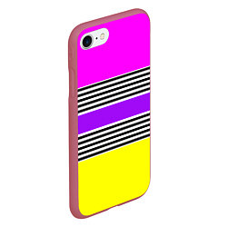 Чехол iPhone 7/8 матовый Яркие неоновые полосы в сочетании с черно-белыми п, цвет: 3D-малиновый — фото 2