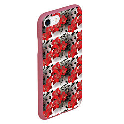 Чехол iPhone 7/8 матовый Красные абстрактные цветы, цвет: 3D-малиновый — фото 2