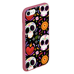 Чехол iPhone 7/8 матовый Веселые черепа в цветах, цвет: 3D-малиновый — фото 2