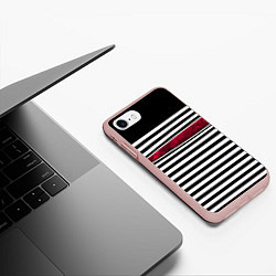 Чехол iPhone 7/8 матовый Полосатый современный черно-белый с красной вставк, цвет: 3D-светло-розовый — фото 2