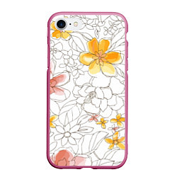 Чехол iPhone 7/8 матовый Минималистическая цветочная композиция Watercolour, цвет: 3D-малиновый