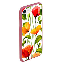 Чехол iPhone 7/8 матовый Волнообразный узор из цветков мака Лето, цвет: 3D-малиновый — фото 2