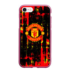 Чехол iPhone 7/8 матовый Manchester united краска, цвет: 3D-малиновый