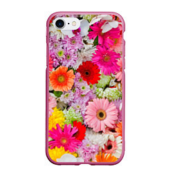 Чехол iPhone 7/8 матовый BEAUTIFUL FLOWERS, цвет: 3D-малиновый