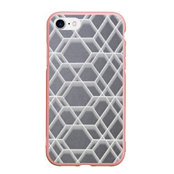 Чехол iPhone 7/8 матовый Белые неоновые соты, цвет: 3D-светло-розовый