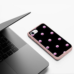 Чехол iPhone 7/8 матовый Розовые шары-бусинки на черном фоне, цвет: 3D-светло-розовый — фото 2