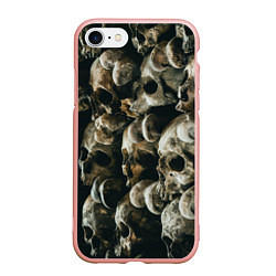 Чехол iPhone 7/8 матовый Множество черепов во тьме - Жёлтый, цвет: 3D-светло-розовый