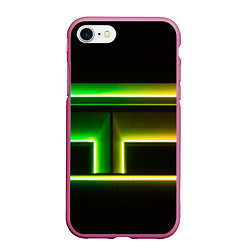 Чехол iPhone 7/8 матовый Неоновые фигуры и линии - Зелёный и жёлтый, цвет: 3D-малиновый