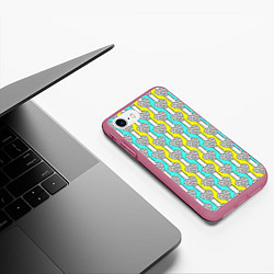 Чехол iPhone 7/8 матовый Striped multicolored pattern with hearts, цвет: 3D-малиновый — фото 2