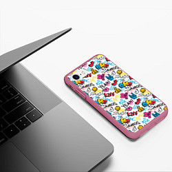 Чехол iPhone 7/8 матовый Граффити рожицы, цвет: 3D-малиновый — фото 2