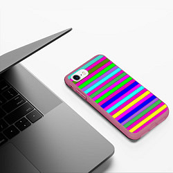 Чехол iPhone 7/8 матовый Multicolored neon bright stripes, цвет: 3D-малиновый — фото 2