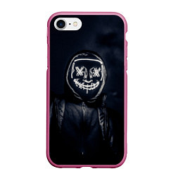 Чехол iPhone 7/8 матовый Неоновая маска анонимуса - Белый, цвет: 3D-малиновый
