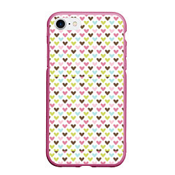 Чехол iPhone 7/8 матовый Разноцветные светлые сердечки, цвет: 3D-малиновый