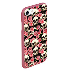 Чехол iPhone 7/8 матовый Розы с черепами, цвет: 3D-малиновый — фото 2