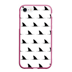 Чехол iPhone 7/8 матовый Плавники акул - паттерн, цвет: 3D-малиновый