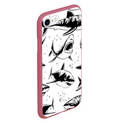 Чехол iPhone 7/8 матовый Кровожадные акулы - стая, цвет: 3D-малиновый — фото 2