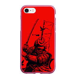 Чехол iPhone 7/8 матовый Самурай на красном фоне, цвет: 3D-малиновый