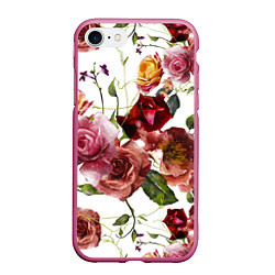 Чехол iPhone 7/8 матовый Цветы Нарисованные Красные и Розовые Розы, цвет: 3D-малиновый