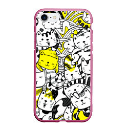 Чехол iPhone 7/8 матовый Милые Чёрные и Жёлтые Коты