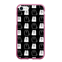 Чехол iPhone 7/8 матовый Милые Чёрные и Белые Коты, цвет: 3D-малиновый