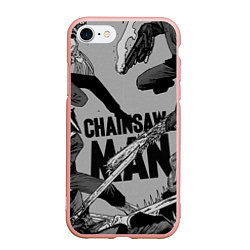 Чехол iPhone 7/8 матовый Chainsaw man comix, цвет: 3D-светло-розовый