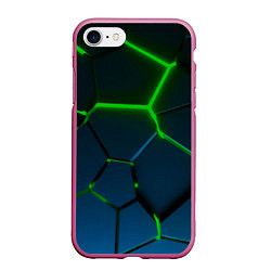 Чехол iPhone 7/8 матовый Разлом зеленых неоновых плит - геометрия, цвет: 3D-малиновый