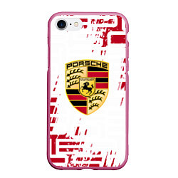 Чехол iPhone 7/8 матовый Porsche - паттерн, цвет: 3D-малиновый