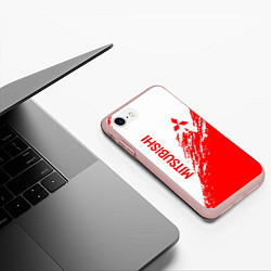 Чехол iPhone 7/8 матовый Mitsubishi - красная текстура, цвет: 3D-светло-розовый — фото 2