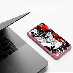 Чехол iPhone 7/8 матовый Человек-безопила верхом на акуле-демоне, цвет: 3D-малиновый — фото 2