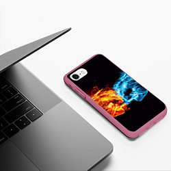 Чехол iPhone 7/8 матовый Вода и огонь - два кулака Brofist, цвет: 3D-малиновый — фото 2