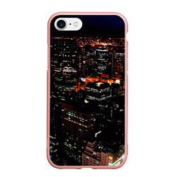 Чехол iPhone 7/8 матовый Ночной город - вид с высоты, цвет: 3D-светло-розовый