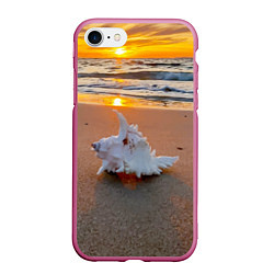Чехол iPhone 7/8 матовый Ракушка на песочном берегу тихого океана, цвет: 3D-малиновый