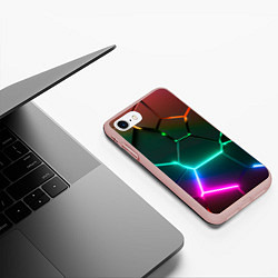Чехол iPhone 7/8 матовый Радужный градиент неоновые геометрические плиты, цвет: 3D-светло-розовый — фото 2