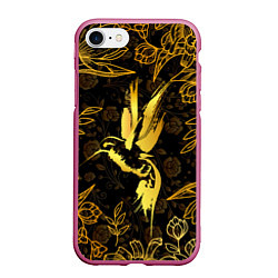 Чехол iPhone 7/8 матовый Золотая колибри, цвет: 3D-малиновый