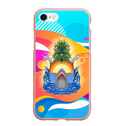 Чехол iPhone 7/8 матовый Акула и ананас, цвет: 3D-светло-розовый