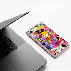 Чехол iPhone 7/8 матовый Скейтбордист Барт Симпсон на фоне стены с граффити, цвет: 3D-светло-розовый — фото 2