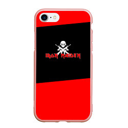 Чехол iPhone 7/8 матовый Iron Maiden - красные полосы, цвет: 3D-светло-розовый