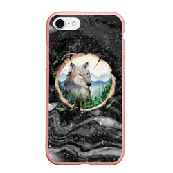 Чехол iPhone 7/8 матовый Рисунок на бревне - волк, цвет: 3D-светло-розовый