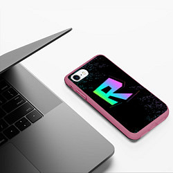 Чехол iPhone 7/8 матовый Roblox logo neon, цвет: 3D-малиновый — фото 2