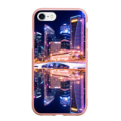Чехол iPhone 7/8 матовый Ночной Сингапур, цвет: 3D-светло-розовый