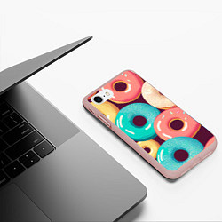 Чехол iPhone 7/8 матовый Пончики и только пончики, цвет: 3D-светло-розовый — фото 2