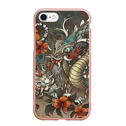 Чехол iPhone 7/8 матовый Тигр и дракон мифические, цвет: 3D-светло-розовый