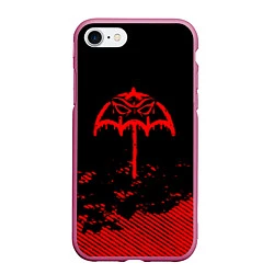 Чехол iPhone 7/8 матовый Bring Me the Horizon красный фонтик, цвет: 3D-малиновый